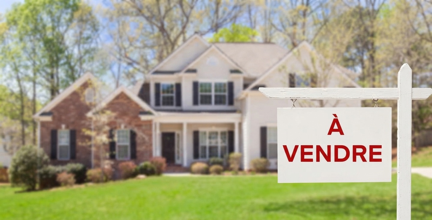 Agent immobilier installant un panneau professionnel à vendre devant une propriété résidentielle