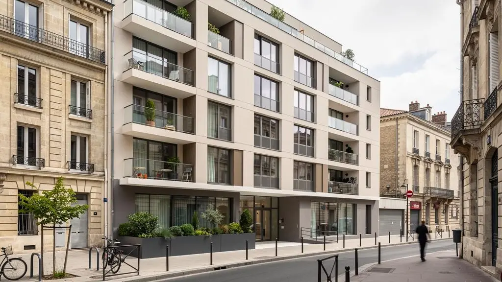 Immeuble d'appartements contemporain à Caudéran intégré dans le tissu urbain bordelais traditionnel